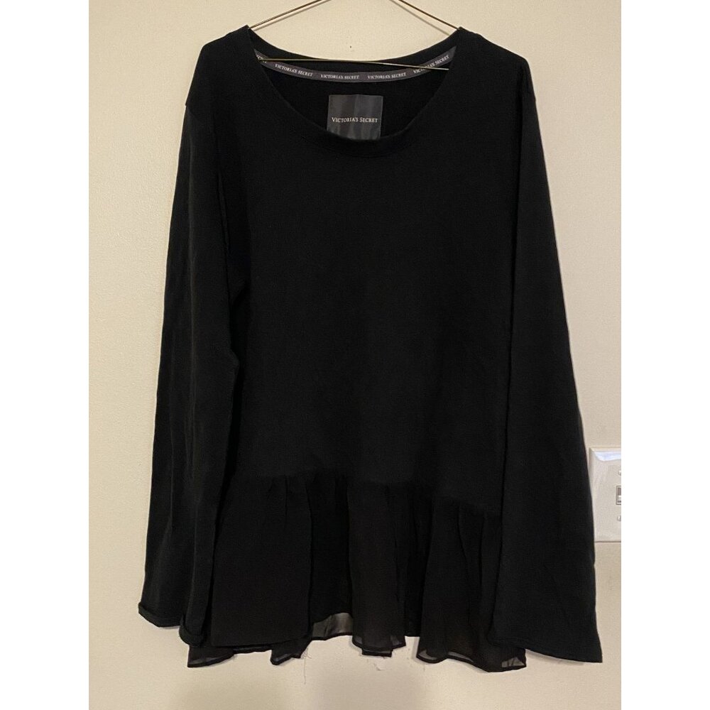 Victoria's Secret Black Lace Bottom Pullover Crewneck Sweatshirt Size XL‎